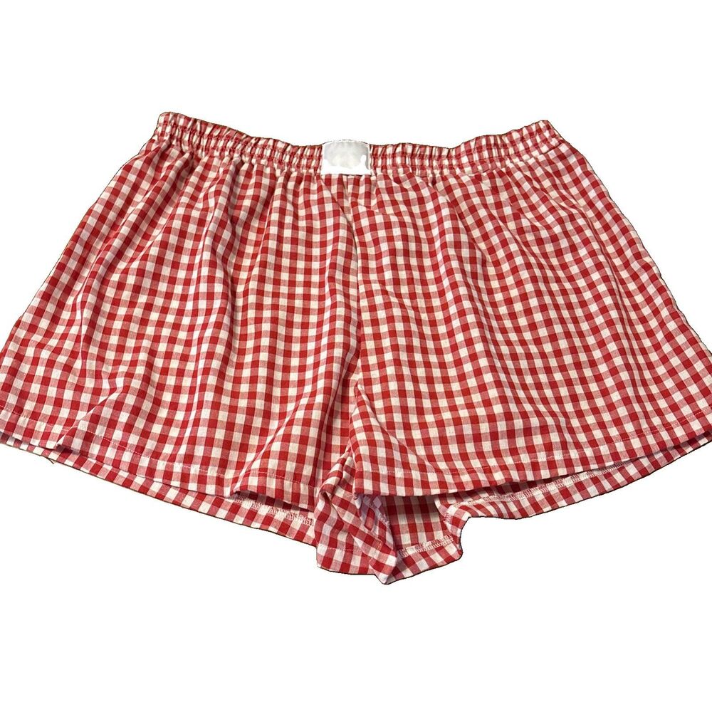 Women’s SHEIN Curve Red White Plaid Elastic Waist Gingham Pull On Shorts 2XL